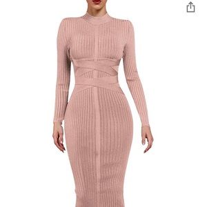 Ribbed Bandage Long Sleeve Bodycon Dress